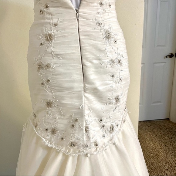 Light Champagne Mermaid Wedding Dress Lace sequin embroidered Fishtail size XS - Picture 7 of 12